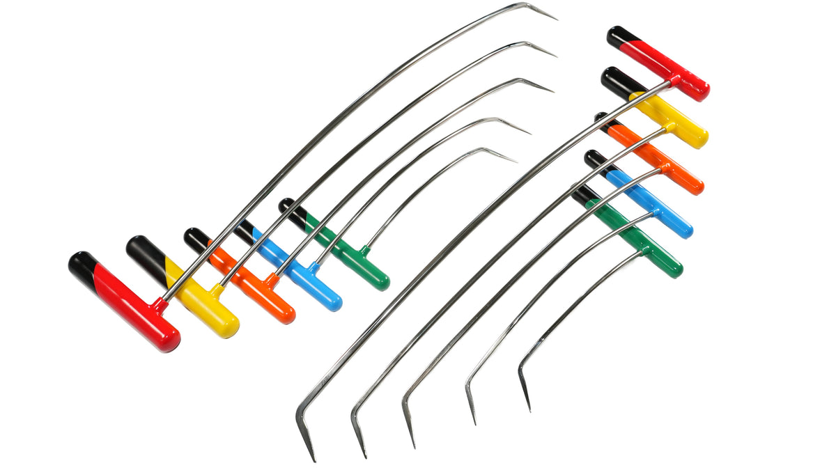 10-Piece Stainless Steel Single Bend Curved PDR Rod Set (Sharp Tip)