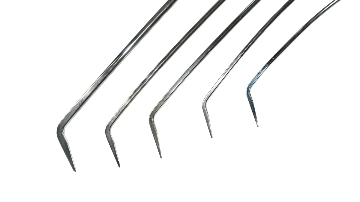 10-Piece Stainless Steel Single Bend Curved PDR Rod Set (Sharp Tip)
