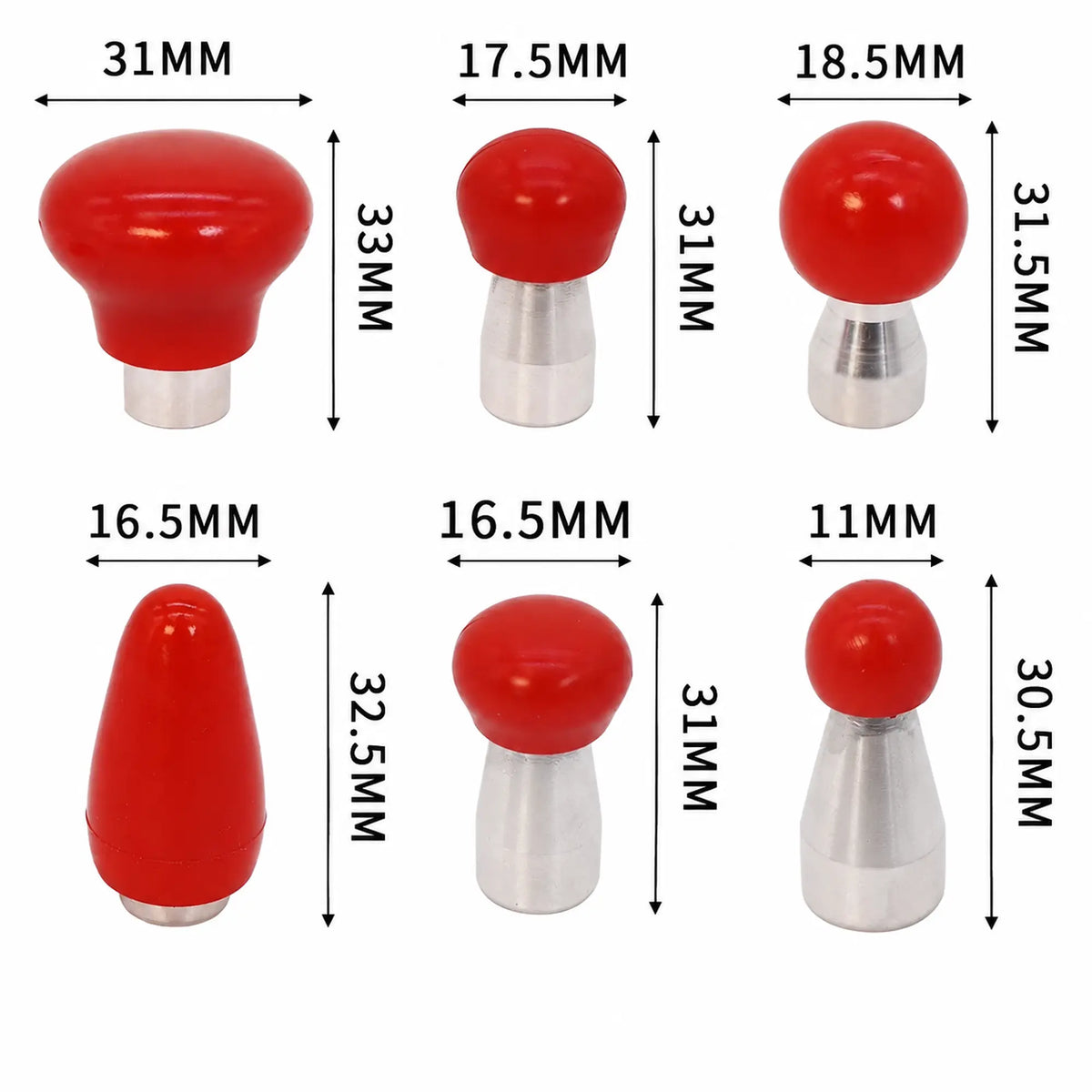 DentPDR 6-Piece Multi-Shape Red Rubber PDR Tips Set